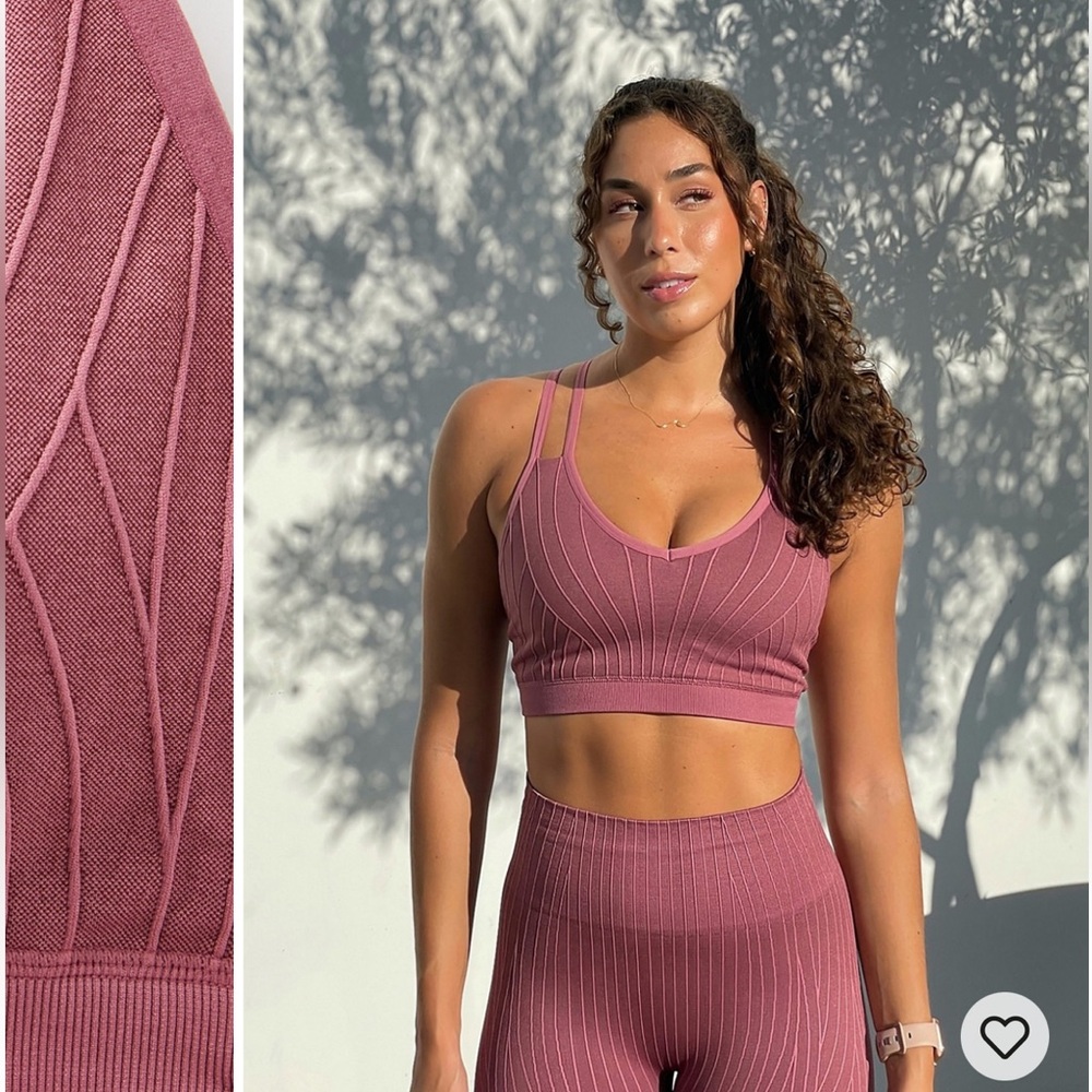 Fabletics Dusty Rose Ribbed Wireless Bralette with Double Straps